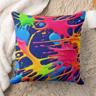 Neon Splatter: Abstracte levendige kunst Kussen