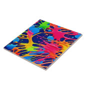 Neon Splatter: Abstracte levendige kunst Tegeltje (Zijkant)