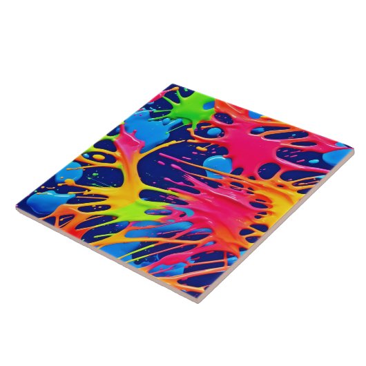 Neon Splatter: Abstracte levendige kunst Tegeltje (Zijkant)
