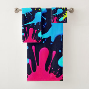 Neon Splatter Art: Levendig Abstract Expressionism Bad Handdoek