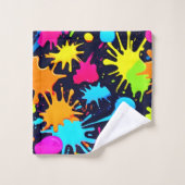 Neon Splatter Art: Levendig Abstract Expressionism Bad Handdoek (Wasdoekje)