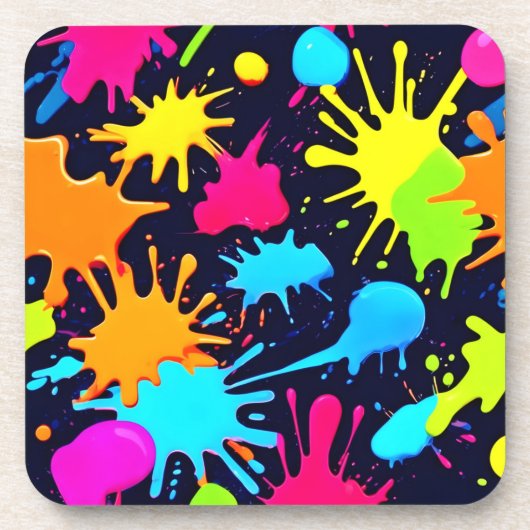 Neon Splatter Art: Levendig Abstract Expressionism Bier Onderzetter (Voorkant)