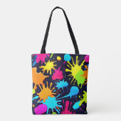 Neon Splatter Art: Levendig Abstract Expressionism Tote Bag (Achterkant)