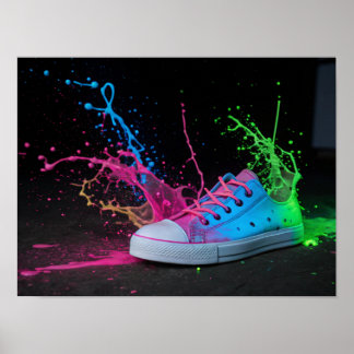 Neon Splatter op een kleurrijke sneaker Poster