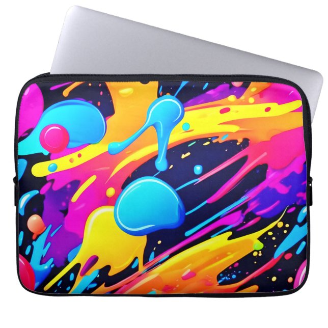 Neon Splatter Paint Art Laptop Sleeve (Voorkant)