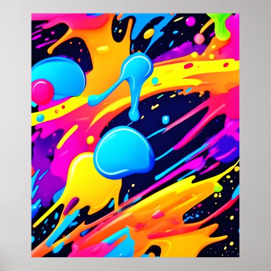 Neon Splatter Paint Art Poster (Voorkant)