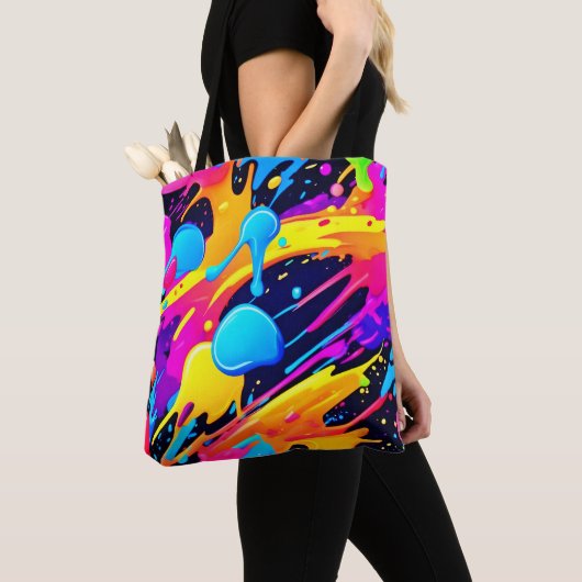 Neon Splatter Paint Art Tote Bag (Dichtbij)