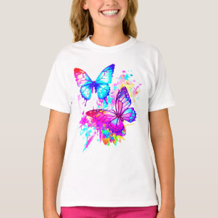 Neon splatter vlinders t-shirt