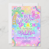 Neon Splish Zwembad Party Uitnodiging (Voorkant)