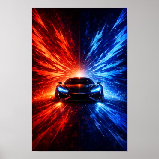 Neon Split Speed Supercar – Red & Blue Energy Burs Poster (Voorkant)