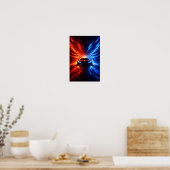 Neon Split Speed Supercar – Rood & Blauw Energie B Poster (Keuken)