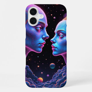 Neon spook ruimte- blauwe en paarse halloween vers iPhone 16 plus hoesje