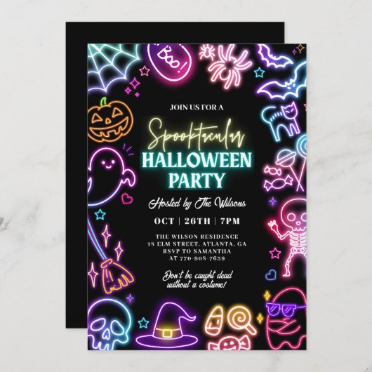 Neon Spooktacular Halloween Kaart (Voorkant / Achterkant)