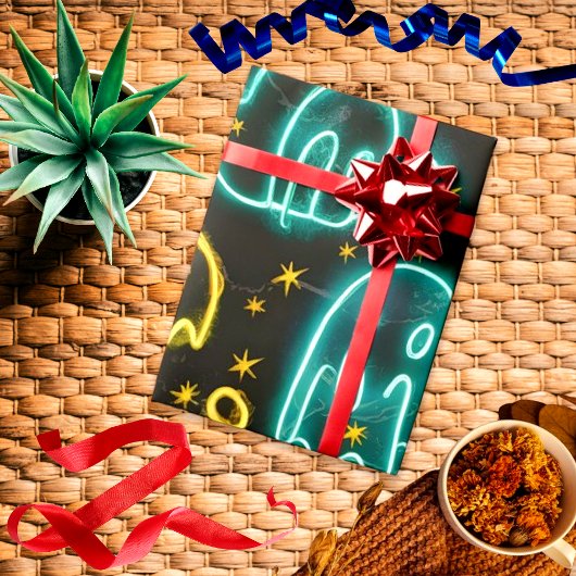 Neon Spooky Halloween Ghost Bats Pumpkins Patroon Cadeaupapier