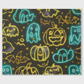 Neon Spooky Halloween Ghost Bats Pumpkins Patroon Cadeaupapier (Vlak)