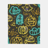 Neon Spooky Halloween Ghost Bats Pumpkins Patroon Fleece Deken (Voorkant)
