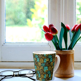 Neon Spooky Halloween Ghost Bats Pumpkins Patroon Latte Mok