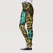 Neon Spooky Halloween Ghost Bats Pumpkins Patroon Leggings (Links)