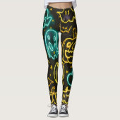 Neon Spooky Halloween Ghost Bats Pumpkins Patroon Leggings (Voorkant)