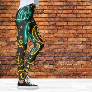 Neon Spooky Halloween Ghost Bats Pumpkins Patroon Leggings