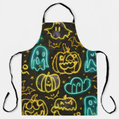 Neon Spooky Halloween Ghost Bats Pumpkins Patroon Schort (Voorkant)