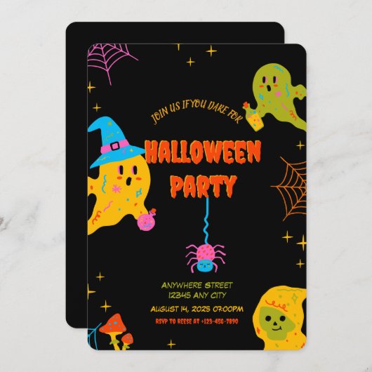 Neon Spooky Halloween Party Uitnodiging (Voorkant / Achterkant)