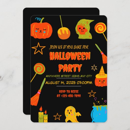 Neon Spooky Halloween Party Uitnodiging (Voorkant / Achterkant)