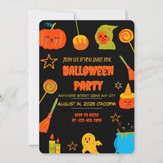 Neon Spooky Halloween Party Uitnodiging (Voorkant)