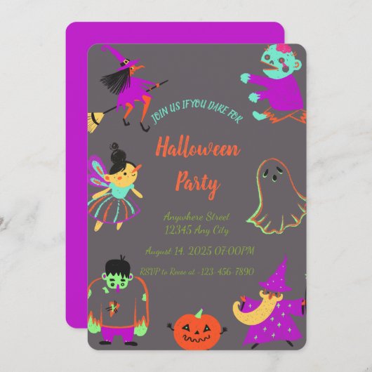 Neon Spooky Halloween Party Uitnodiging (Voorkant / Achterkant)