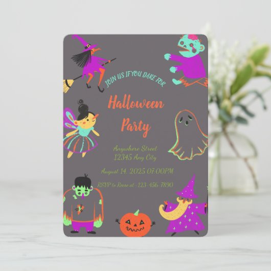 Neon Spooky Halloween Party Uitnodiging (Staand voorkant)