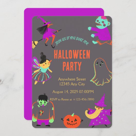 Neon Spooky Halloween Party Uitnodiging (Voorkant / Achterkant)