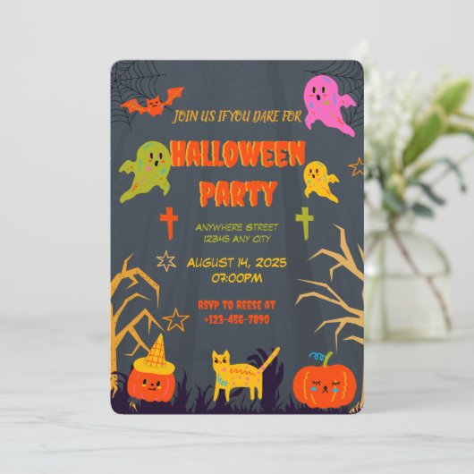 Neon Spooky Halloween Party Uitnodiging (Staand voorkant)