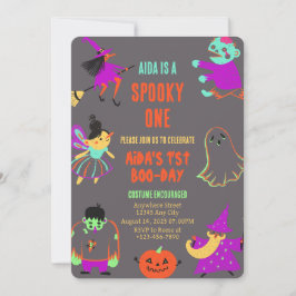 Neon Spooky One First Birthday Invitation Kaart