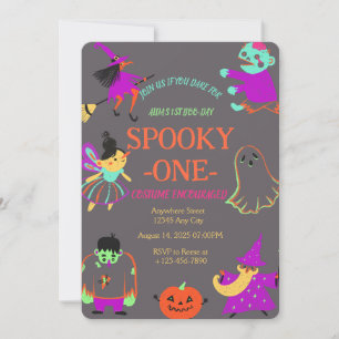 Neon Spooky One First Birthday Invitation Kaart