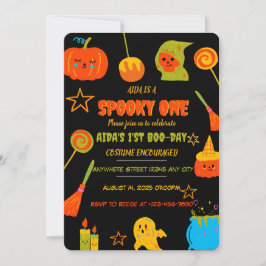 Neon Spooky One First Birthday Invitation Kaart