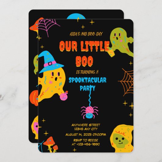 Neon Spooky verjaardagsfeestje uitnodiging (Voorkant / Achterkant)