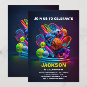 Neon Sport Thema Verjaardagsfeestje Kaart