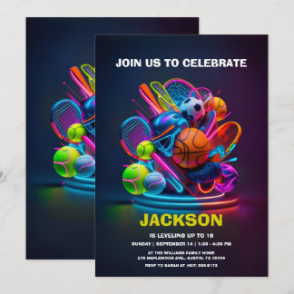 Neon Sport Thema Verjaardagsfeestje Kaart