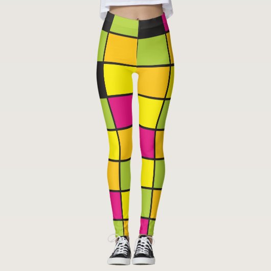 Neon Squares Patroon Kleurrijk Leggings (Voorkant)