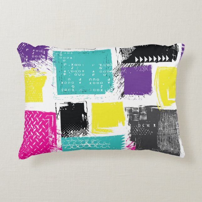 Neon Squares Retro Abstract Patroon Accent Kussen (Voorkant)