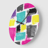 Neon Squares Retro Abstract Patroon Grote Klok (Hoek)