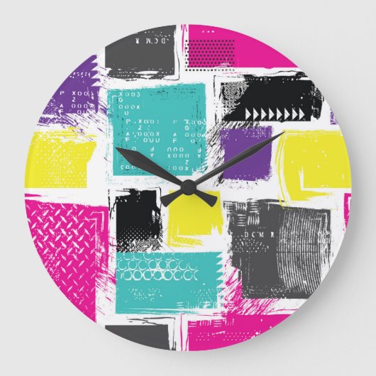 Neon Squares Retro Abstract Patroon Grote Klok (Voorkant)
