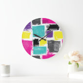 Neon Squares Retro Abstract Patroon Grote Klok (Huis)