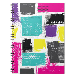 Neon Squares Retro Abstract Patroon Notitieboek