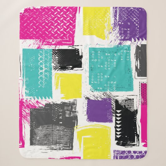 Neon Squares Retro Abstract Patroon Sherpa Deken (Voorkant)
