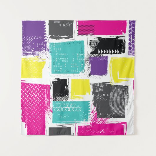 Neon Squares Retro Abstract Patroon Wandkleed (Voorkant)