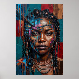 Neon Stad Urbane Afrofuturisme Zwarte Koningin Por Poster