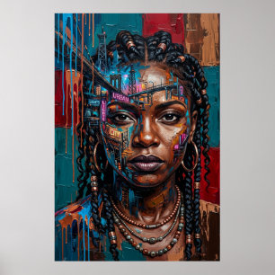 Neon Stad Urbane Afrofuturisme Zwarte Koningin Por Poster