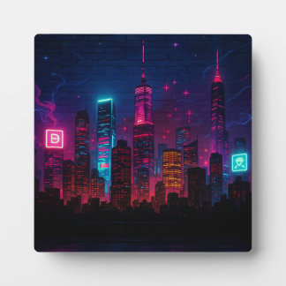 Neon Stads Silhouet: Retro-Futurisme Fotoplaat