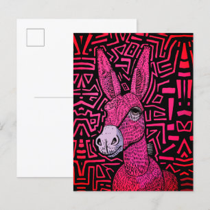 Neon Stam Ezel – Krachtige en Psychedelische Muurk Briefkaart